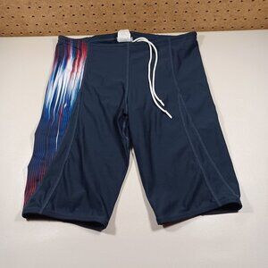 Speedo mens solid black an striped compression swim shorts 34